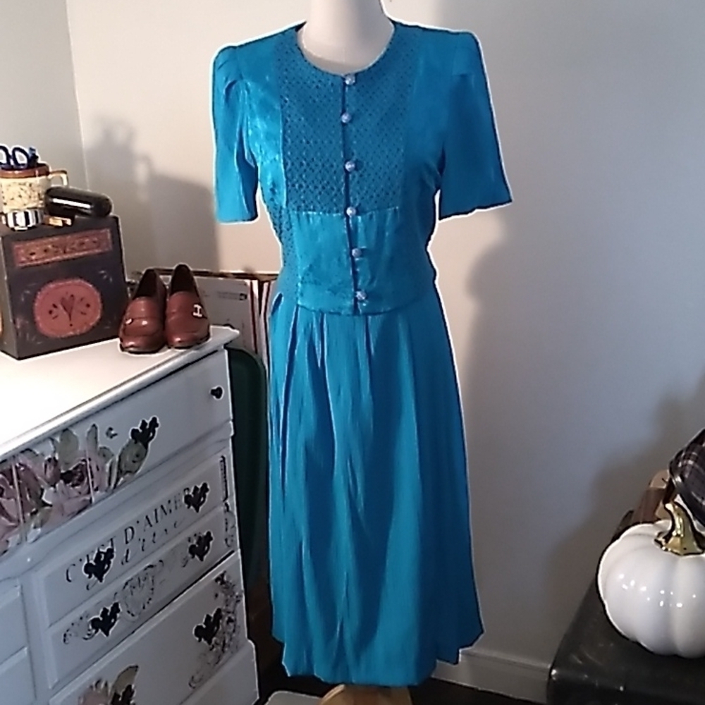 Vintage Miss Dorby blue granny core chic grandma 👵 dress 👗